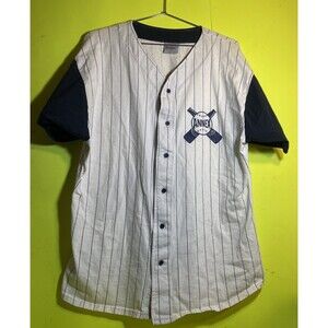 Badger Sportswear White & Navy Pinstripe Cotton Button Baseball Jersey XL